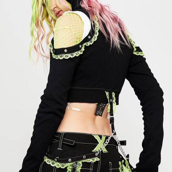 Tripp green lace zip crop hoodie large nwot - Picture 5 of 5